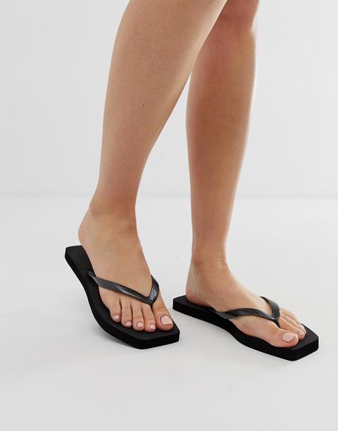 Asos Design Fan Square Toe Flip Flops In Black