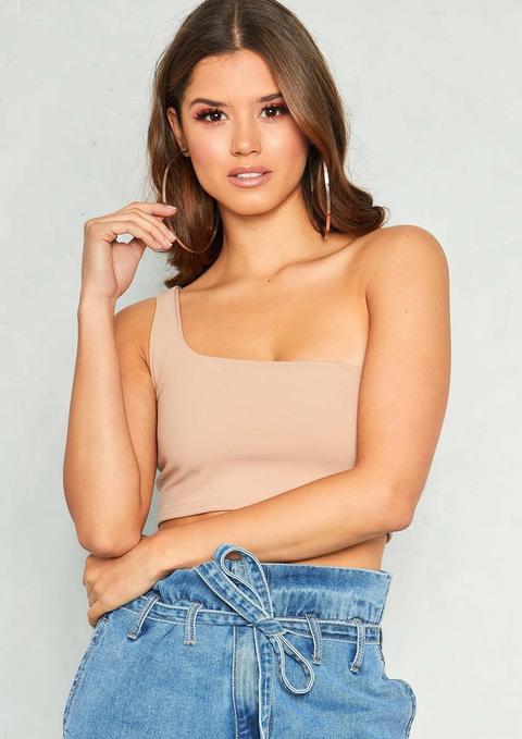 Diane Beige One Shoulder Basic Crop Top