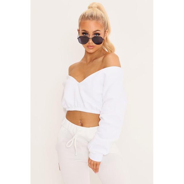 white off the shoulder sweater crop top