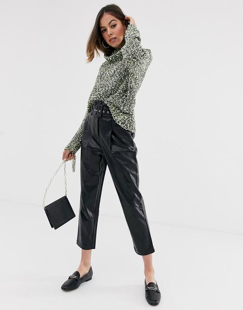 Moon River Faux Leather Cropped Trousers-black