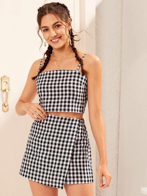 Gingham Cropped Cami Top & Skorts Set