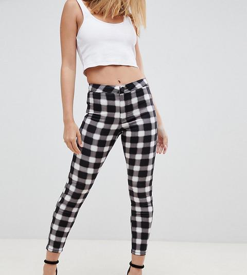 Asos Design Petite Rivington High Waisted Jeggings In Blur Gingham Mono Print-multi