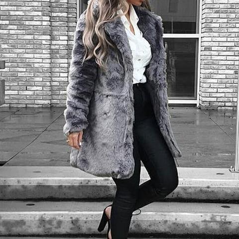 Mid length clearance faux fur coat