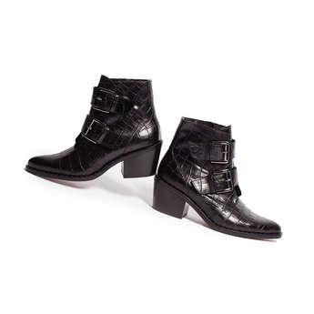 Kurt Geiger London Denny - Black Croc Print Western Ankle Boots