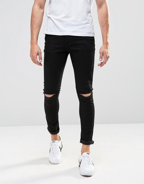 Asos - Jeans Super Skinny Con Strappi Alle Ginocchia - Nero