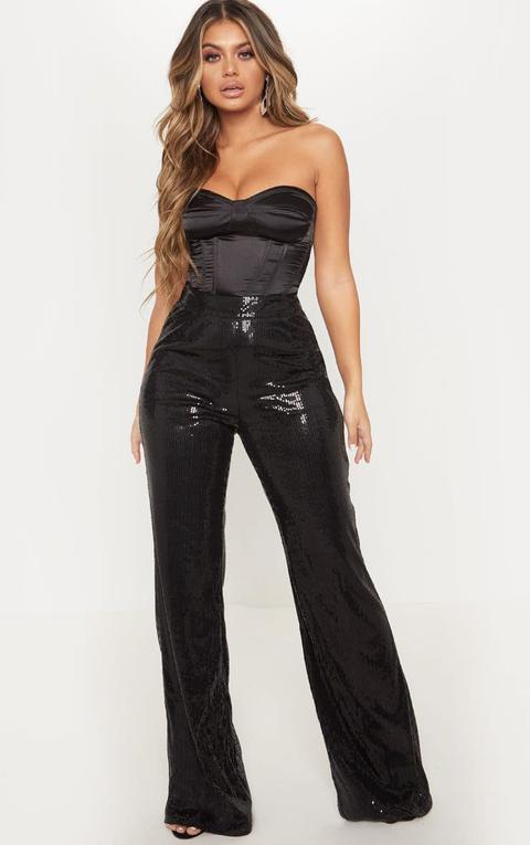 Black Sequin Wide Leg Trouser from PrettyLittleThing on 21 Buttons
