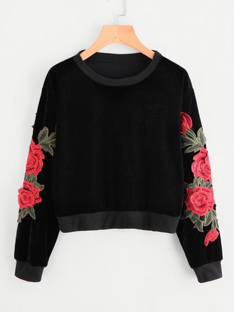 rose embroidered applique sweatshirt