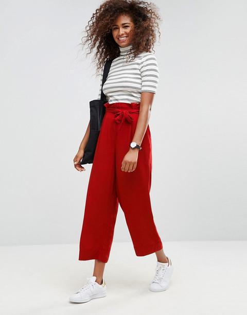 Asos - Gonna Pantalone Con Vita Raccolta E Cintura - Rosso