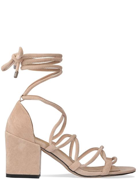 Kyra Nude Suede Lace Up Mid Block Heels