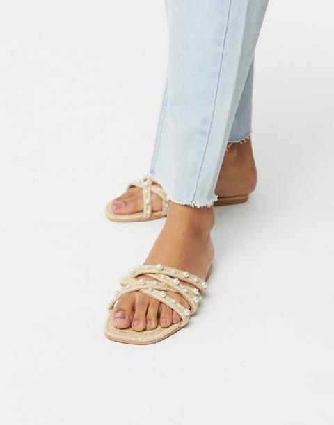 Sandalias Planas De Esparto Con Adorno De Perlas Jazzie De Asos Design-neutro