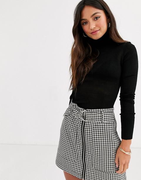 New Look Sheer Roll Neck Jumper In Black