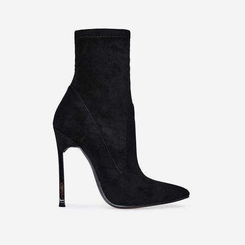black pointed toe sock boots
