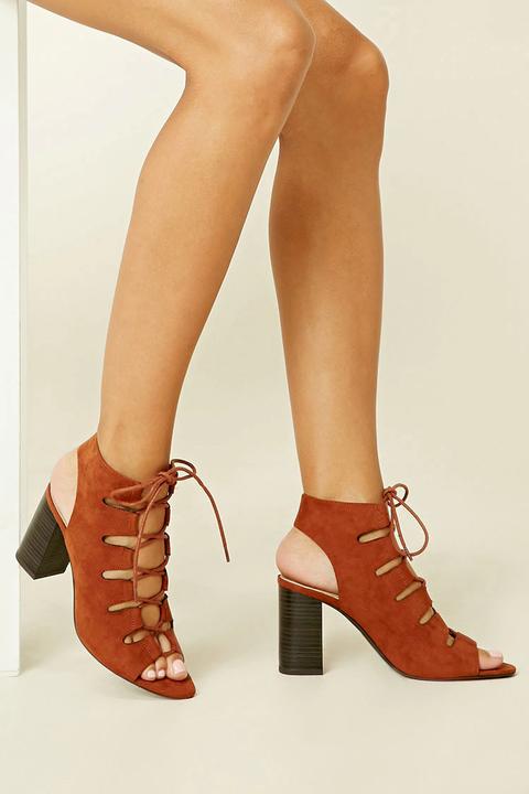 Lace-up Faux Suede Cutout Heels