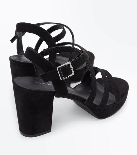 Black Suedette Strappy Block Heel Sandals New Look