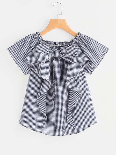 Gingham Frill Trim Blouse