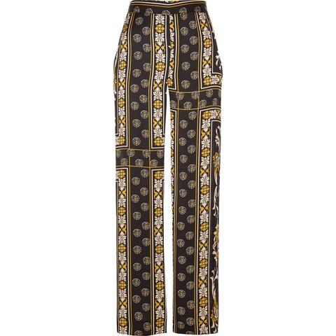 Black Print Wide Leg Trousers