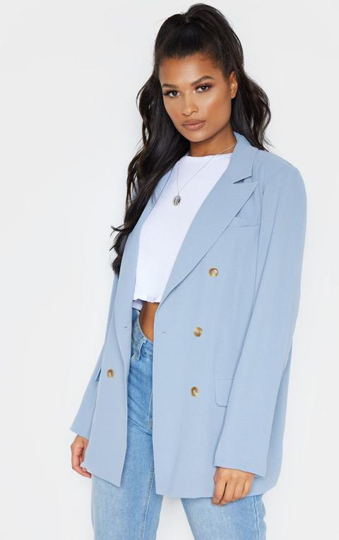 Blue Shoulder Padded Woven Blazer, Blue