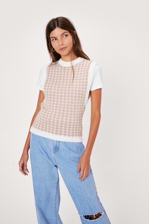 Womens Tell Us The Houndstooth Knitted Vest Top