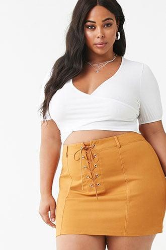 Forever 21 Plus Size Lace-up Mini Skirt , Camel