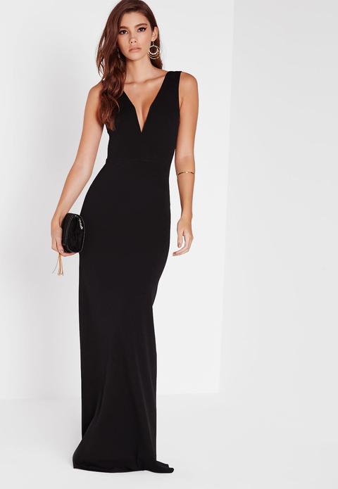 V Plunge Maxi Dress Black, Black