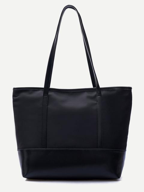 Borsa Da Donna Nylon Rifilata Pu - Nero