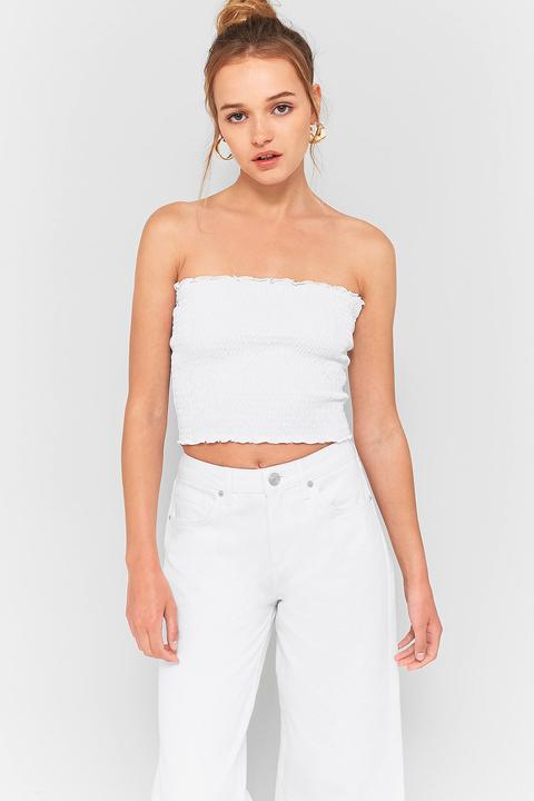 white smocked tube top