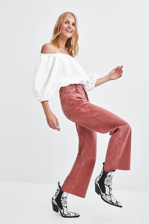 Jeans A Gamba Larga A Vita Alta Colorati from Zara on 21 Buttons