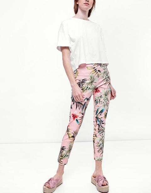 Pantaloni Stampa Tropicale Rosa Carne