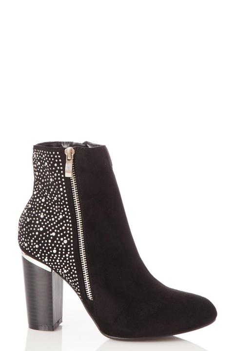 Black Diamante Heeled Boot