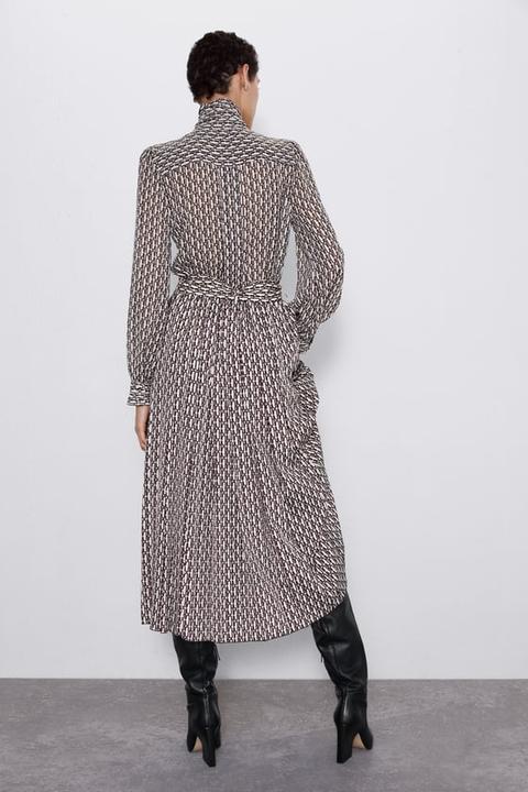 zara printed dress with pleated skirt