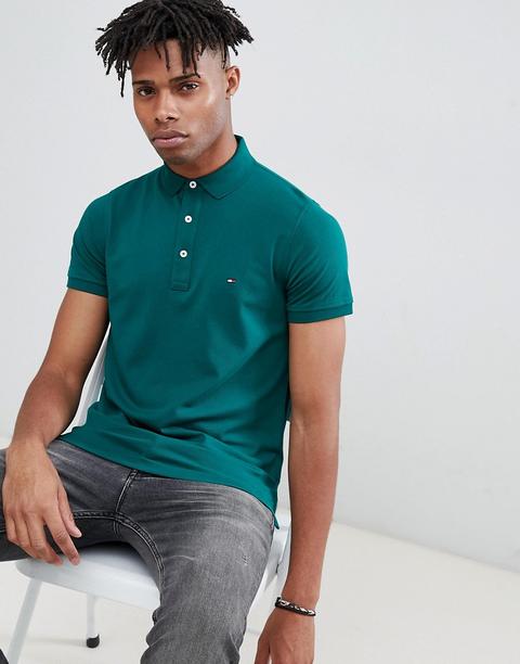 Tommy Hilfiger Slim Fit Pique Polo With Flag Logo In Dark - Green from on 21 Buttons