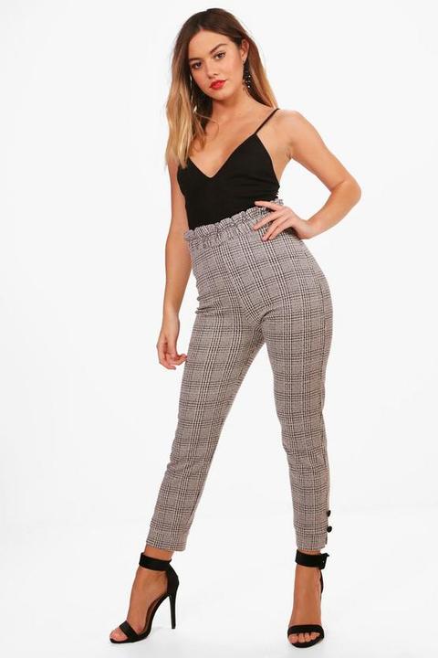 Petite Mandy Check Button Detail Trouser