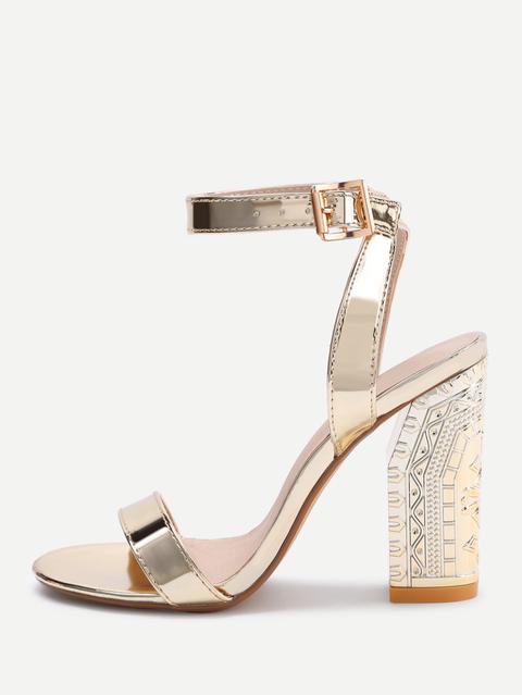 Metallic Two Part Block Heeled Sandals