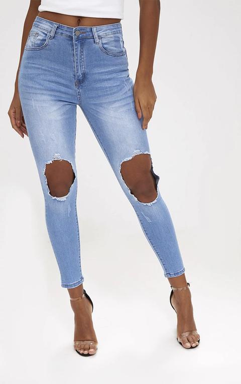 Light Wash Open Knee Skinny Jean