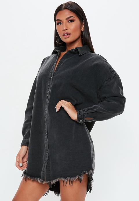 Black Oversized Denim Shirt Dress