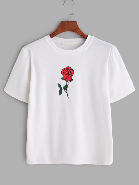 White Rose Print T-shirt