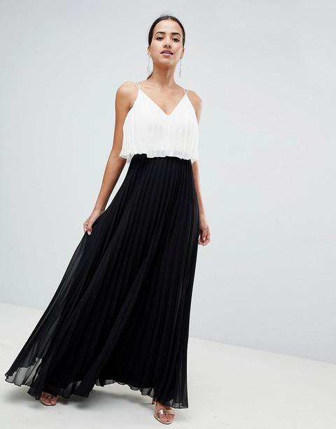 Vestido Maxi Con Top Corto Y Diseño Colour Block Plisado De Asos Design