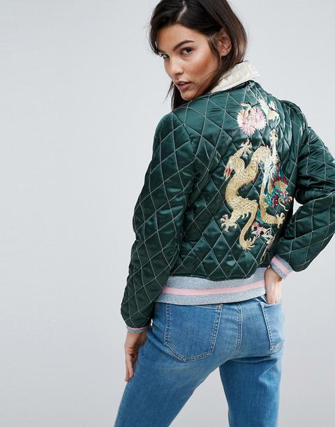 Cazadora Bomber Guateada Con Bordado De Dragón De Asos Premium