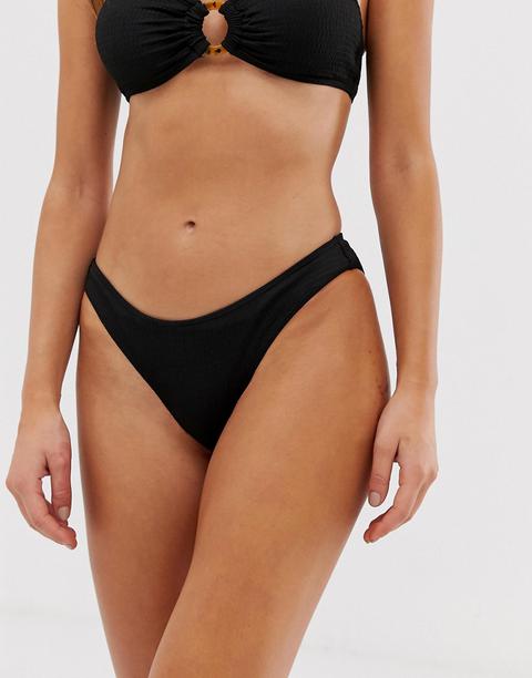 Monki Bubble Rib Bikini Bottoms In Black