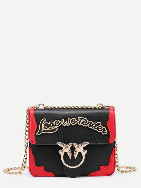 Bolso Con Hebilla Doble Con Pájaro Con Detalle De Letras