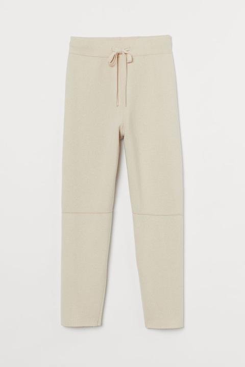Fine-knit Wool Trousers - Beige