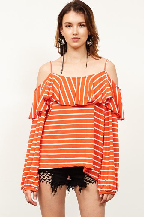 Nicole Stripe Cold Shoulder Top