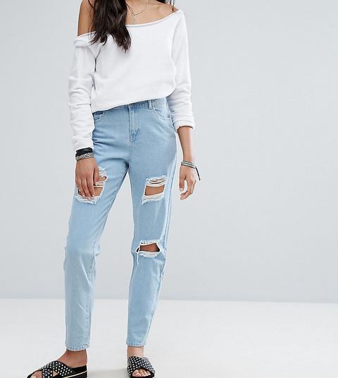 Noisy May Tall - Liv - Jeans Dritti Con Strappi Vistosi - Blu