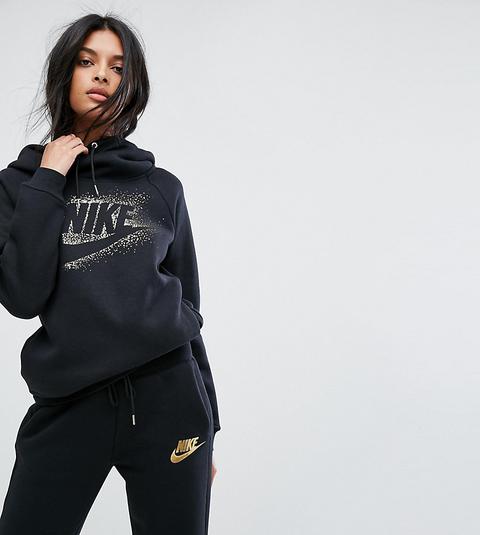 Sudadera Con Capucha, Cuello Alzado Y Logo Metalizado De Nike-multicolor