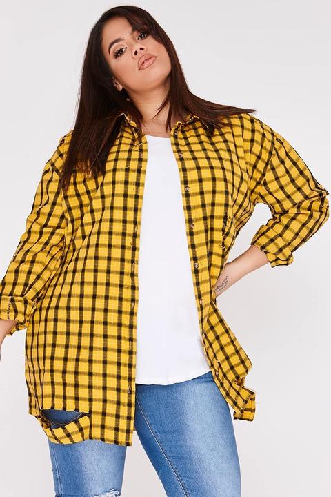 Yellow Shirts - Curve Sarah Ashcroft Yellow Checked Oversized Shirt