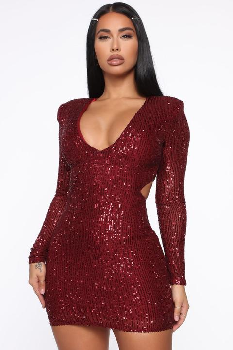 Text You Later Sequin Mini Dress - Burgundy