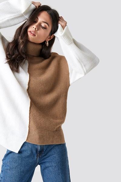 Trendyol Asymmetric Block Colored Jumper - White,beige