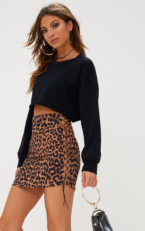 Brown Leopard Print Side Lace Up Mini Skirt