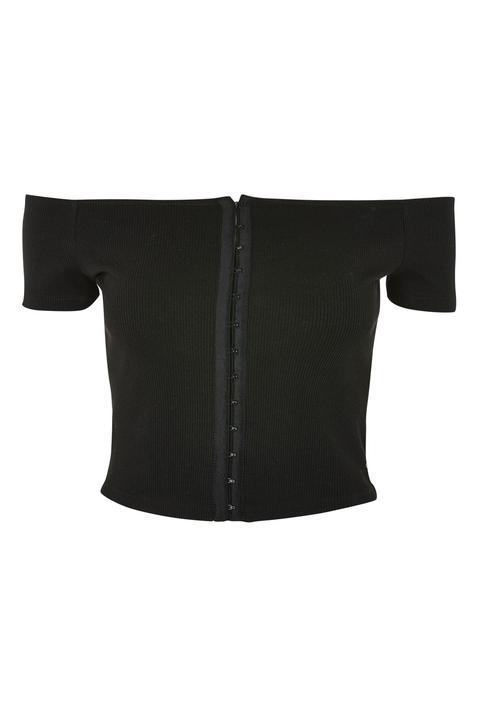 Womens Bardot Hook & Eye Crop Top - Black, Black