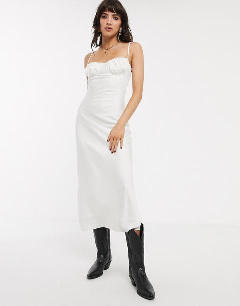 Jagger & Stone Midi Slip Dress With Strappy Back And Structured Top In Satin-white